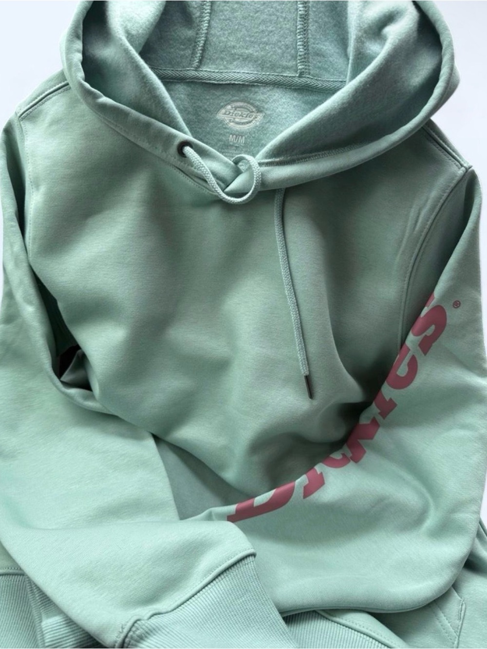 NWT Women’s M Dickies Mint Green Crewneck Hoodie with Pink Sleeve Logo